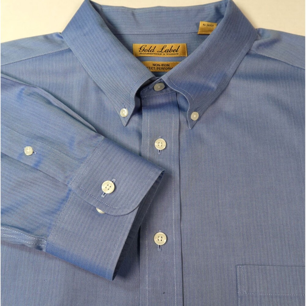 Roundtree & Yorke Gold Label Button Down Shirt Mens Sz 2XL Non-Iron Blue Cotton